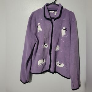 Christopher & Banks Lavender Fleece Jacket Polar Bears Size Large